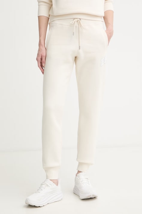 DKNY spodnie dresowe damskie z bawełną beżowe high waist DP6P3896