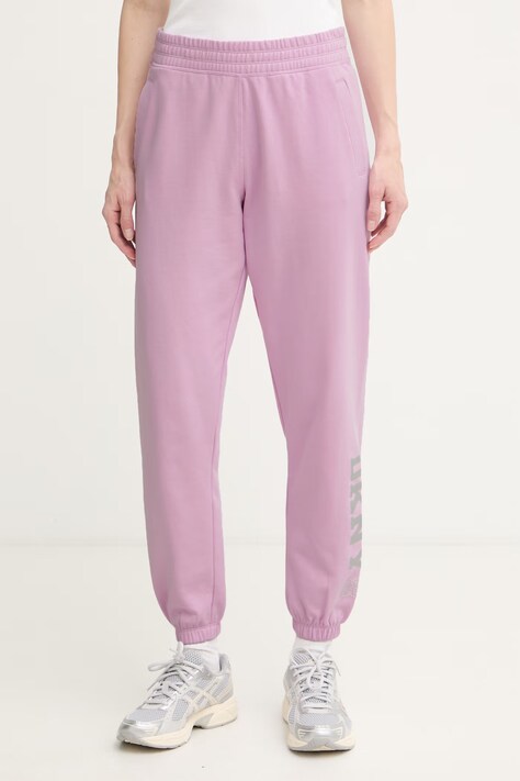 DKNY spodnie dresowe damskie fioletowe high waist DP6P3863