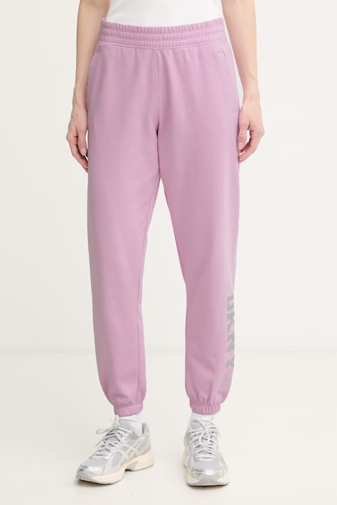 DKNY spodnie dresowe damskie fioletowe high waist DP6P3863