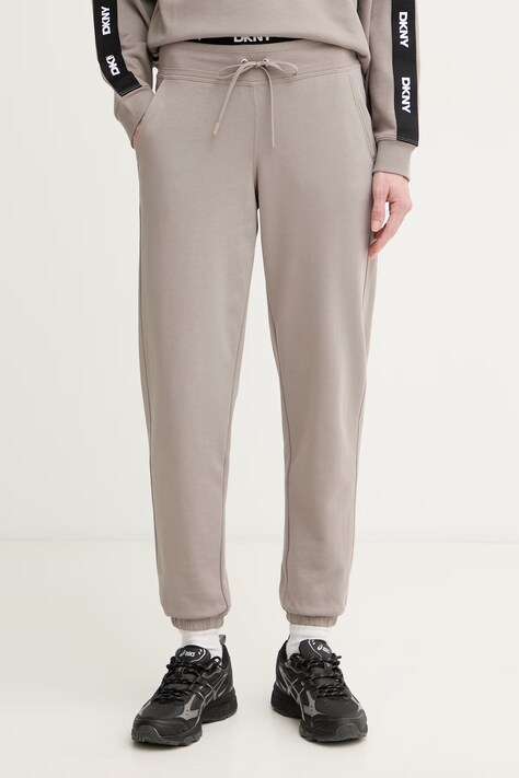 DKNY spodnie dresowe damskie z bawełną beżowe high waist DP6P3857
