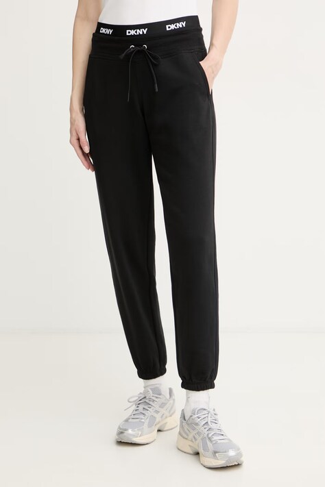 DKNY spodnie dresowe damskie z bawełną czarne high waist DP6P3857