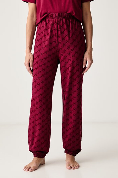 HUGO Spodnie lounge damskie z bawełną FLOKKY_PANT czerwone high waist 50566682