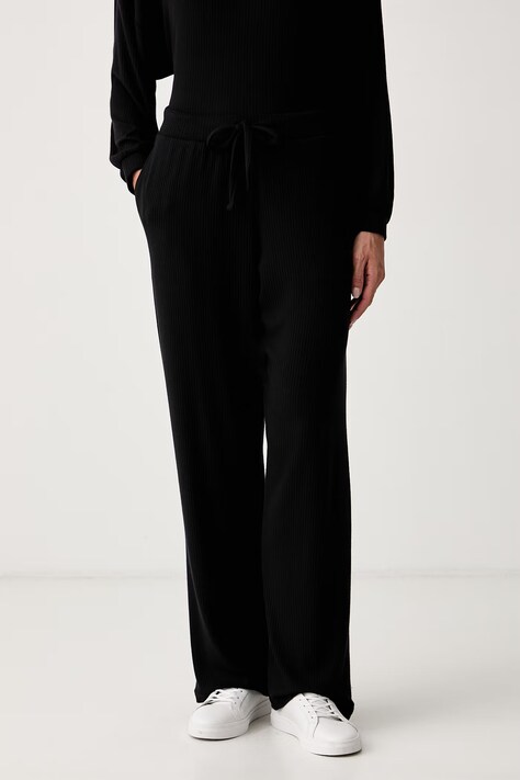 HUGO spodnie lounge damskie z wiskozą HUGO HEART PANT czarne high waist 50566660