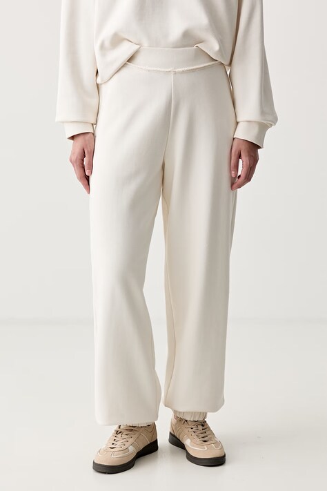 HUGO Blue spodnie dresowe damskie bawełniane Nuembrie_B beżowe high waist 50563984