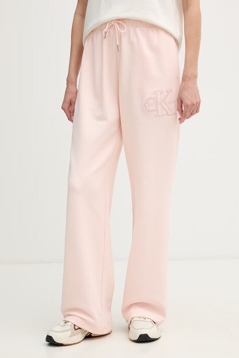 Calvin Klein Jeans Παντελόνι επίσημο γυναικείο βαμβακερό ροζ ψηλό LV047G822G