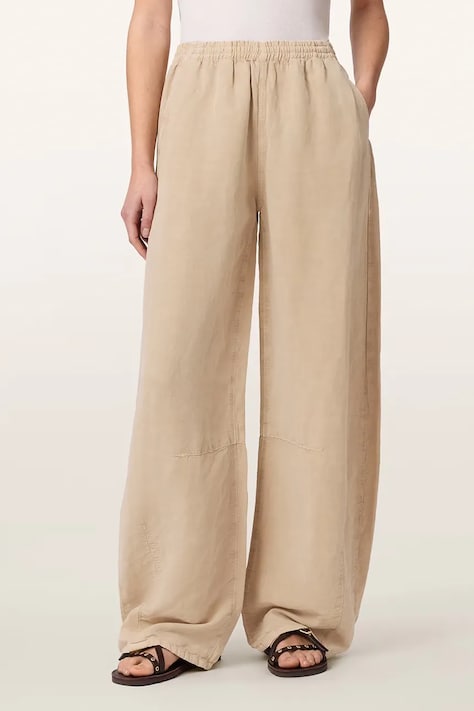 AllSaints Pantaloni wide leg pentru femei cu amestec de in JETT bej high waist W070TE