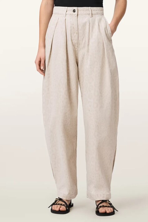 AllSaints spodnie baggy damskie bawełniane BECCA beżowe high waist W089EC