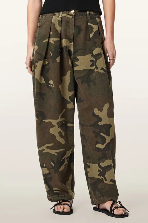 AllSaints spodnie baggy damskie bawełniane BECCA zielone high waist W082EE