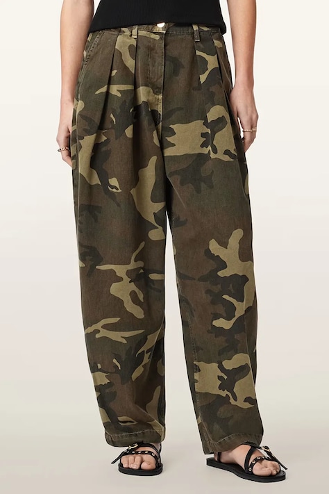 AllSaints spodnie baggy damskie bawełniane BECCA zielone high waist W082EE