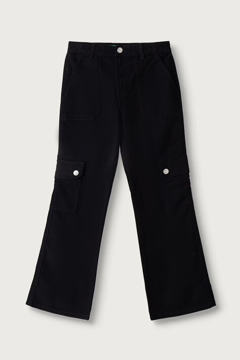 United Colors of Benetton Spodnie cargo dziecięce bawełniane z elastanem czarne regular waist 46C0CE03D