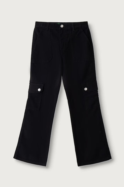 United Colors of Benetton Spodnie cargo dziecięce bawełniane z elastanem czarne regular waist 46C0CE03D