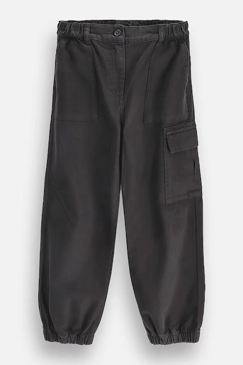 Coccodrillo Spodnie cargo dziecięce bawełniane czarne regular waist SUPER FUN GIRL JUNIOR
