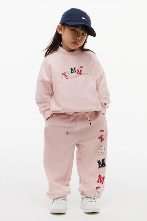 Tommy Hilfiger Spodnie dresowe dziecięce z bawełną różowe regular waist KS0KS00782