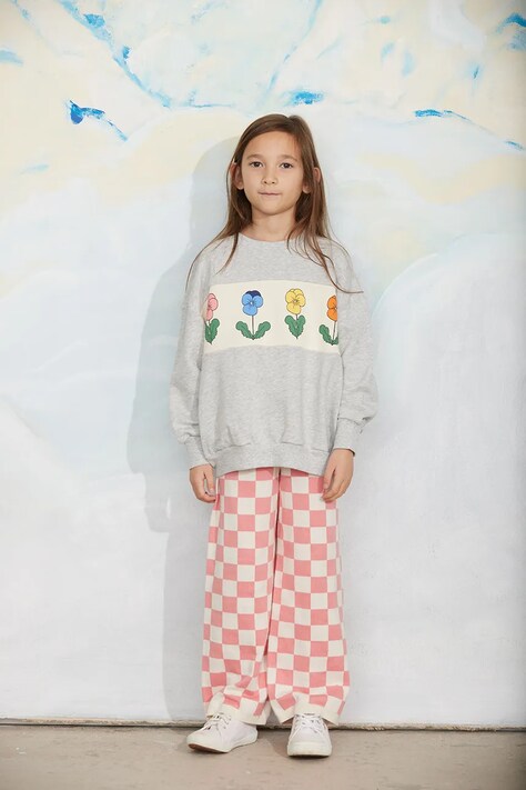 Mini Rodini spodnie wide leg dziecięce bawełniane Chess różowe high waist 25730150