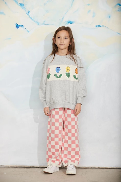 Mini Rodini spodnie wide leg dziecięce bawełniane Chess różowe high waist 25730150