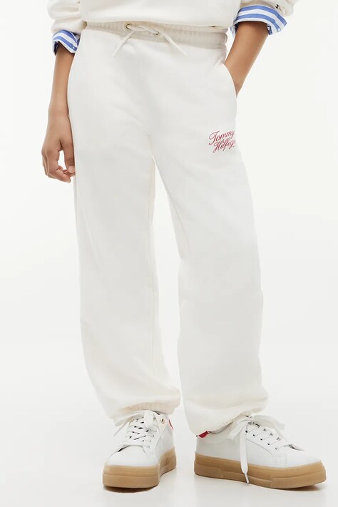 Tommy Hilfiger Spodnie dresowe damskie z bawełną białe regular waist KG0KG09581