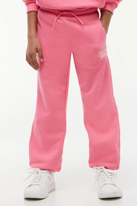 Tommy Hilfiger Spodnie dresowe damskie z bawełną różowe regular waist KG0KG09581