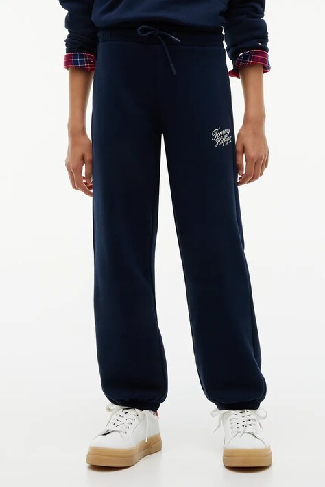 Tommy Hilfiger Spodnie dresowe damskie z bawełną granatowe regular waist KG0KG09581