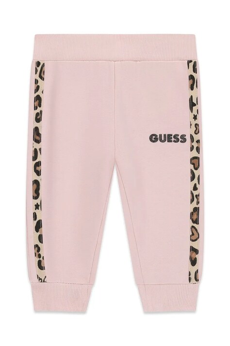 Guess Spodnie dresowe dziecięce bawełniane różowe regular waist K6BB03 K5886