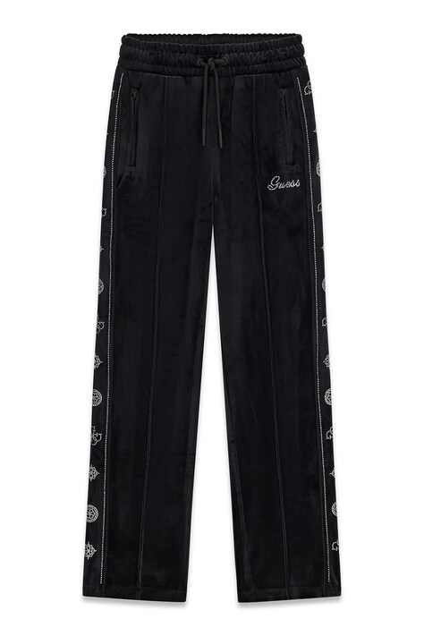 Guess Spodnie dresowe dziecięce welurowe czarne regular waist J6BB15 K7266