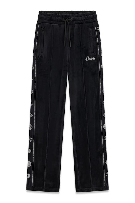 Guess Spodnie dresowe dziecięce welurowe czarne regular waist J6BB15 K7266