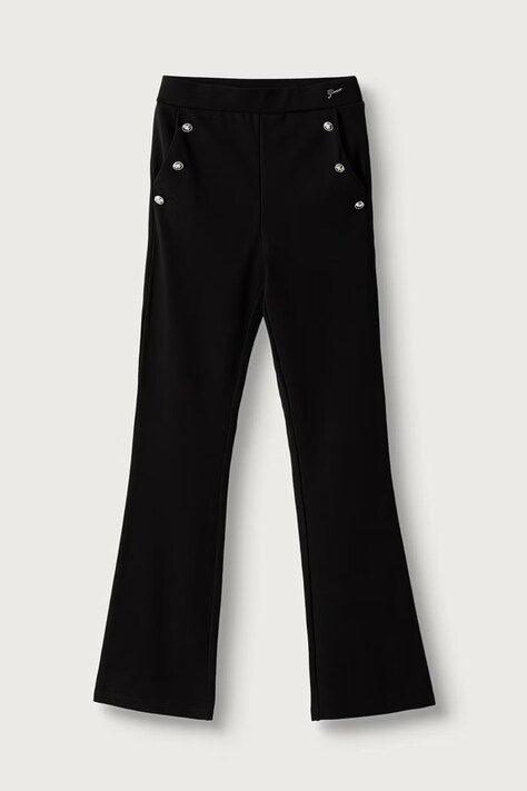 Guess Spodnie dzwony dziecięce z wiskozą czarne regular waist J6BB12 K5885