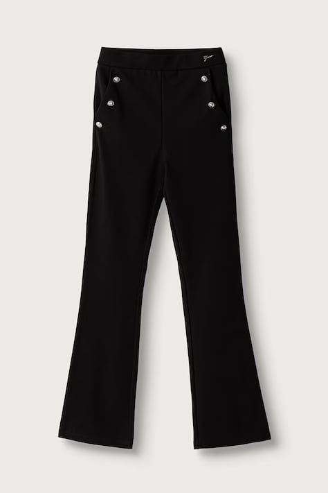 Guess Spodnie dzwony dziecięce z wiskozą czarne regular waist J6BB12 K5885