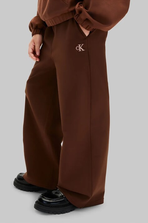 Calvin Klein Jeans spodnie wide leg dziecięce z wiskozą brązowe regular waist LVCKFJC33G