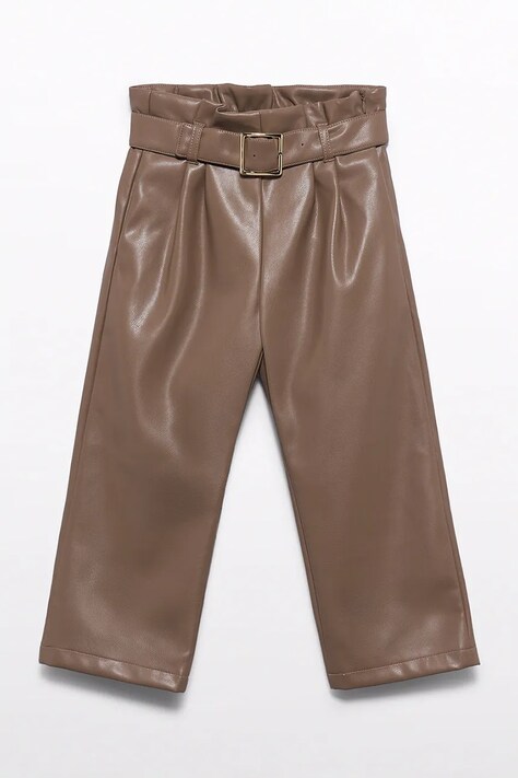 Abel&Lula брюки paperbag для детей из искусственной кожи коричневые high waist 5759