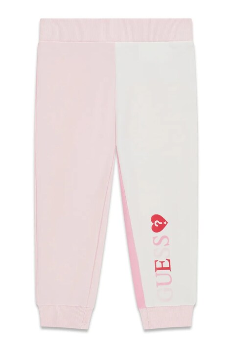 Guess spodnie dresowe dziecięce bawełniane różowe regular waist K6YB08 K3847