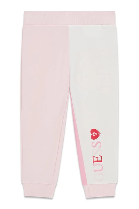 Guess spodnie dresowe dziecięce bawełniane różowe regular waist K6YB08 K3847