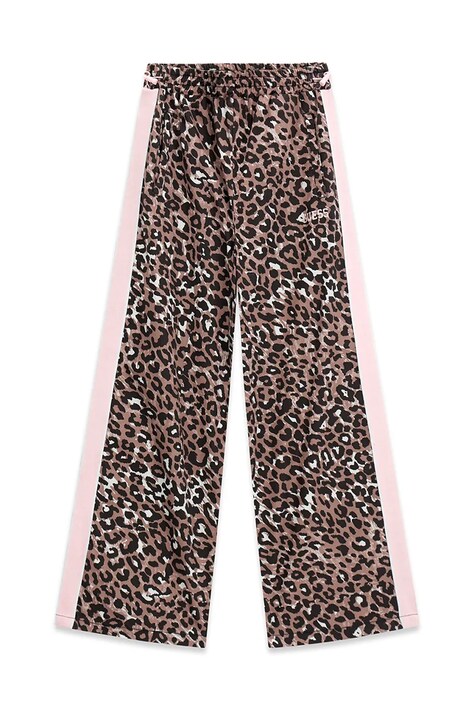 Guess spodnie dresowe dziecięce bawełniane brązowe regular waist J6YB16 W3049