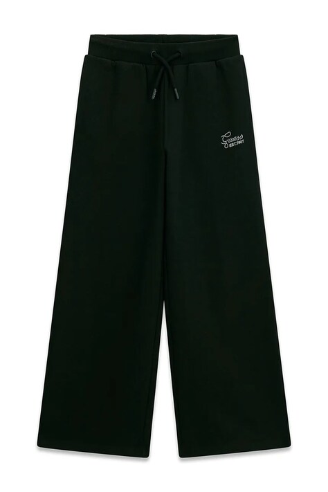 Guess spodnie wide leg dziecięce bawełniane czarne high waist J6YB15 K3935