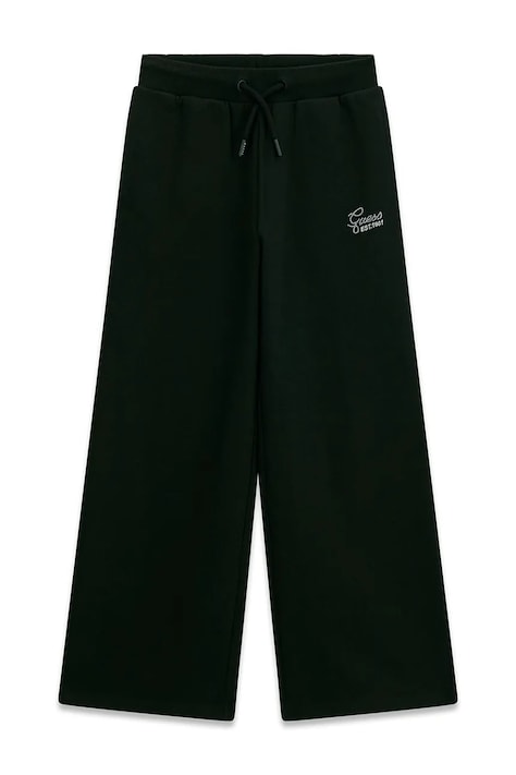 Guess pantaloni wide leg pentru copii, din bumbac negri high waist J6YB15 K3935