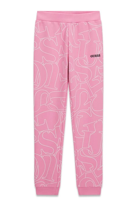 Guess spodnie dresowe dziecięce bawełniane różowe regular waist J6YB03 K3924