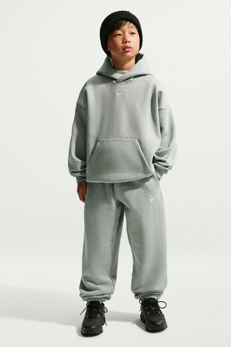 Nike Spodnie dresowe dziecięce z bawełną Nike Solo Swoosh szare high waist IZ5350