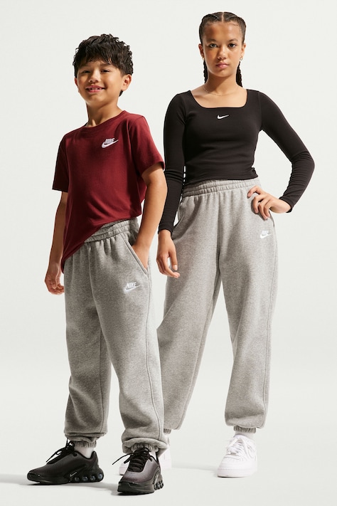 Nike Spodnie dresowe dziecięce z bawełną Nike Sportswear Club Fleece szare high waist IQ6116