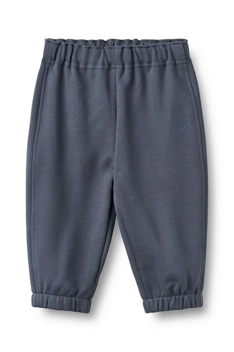 Wheat Spodnie dresowe niemowlęce bawełniane niebieskie high waist 6888-672-GOTS