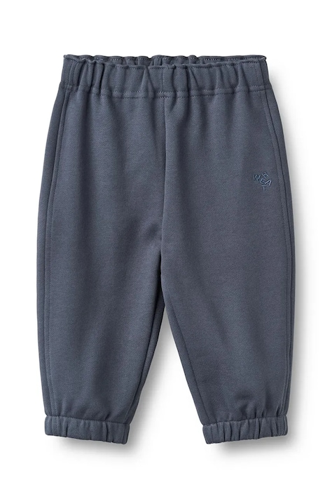 Wheat Spodnie dresowe niemowlęce bawełniane niebieskie high waist 6888-672-GOTS
