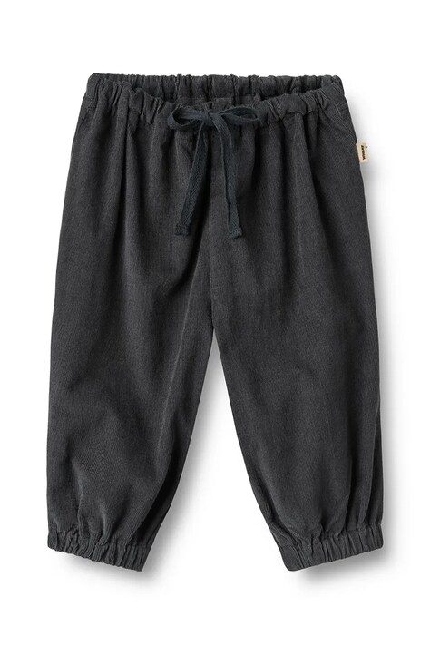 Wheat Spodnie joggery niemowlęce bawełniane czarne regular waist 6726-323-GOTS