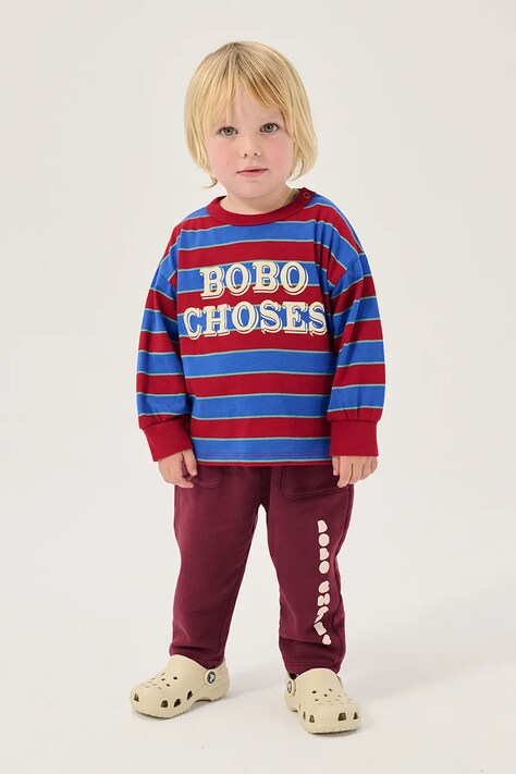 Bobo Choses Donji dio trenirke za djecu od pamuka bordo spušteni struk B226AB101