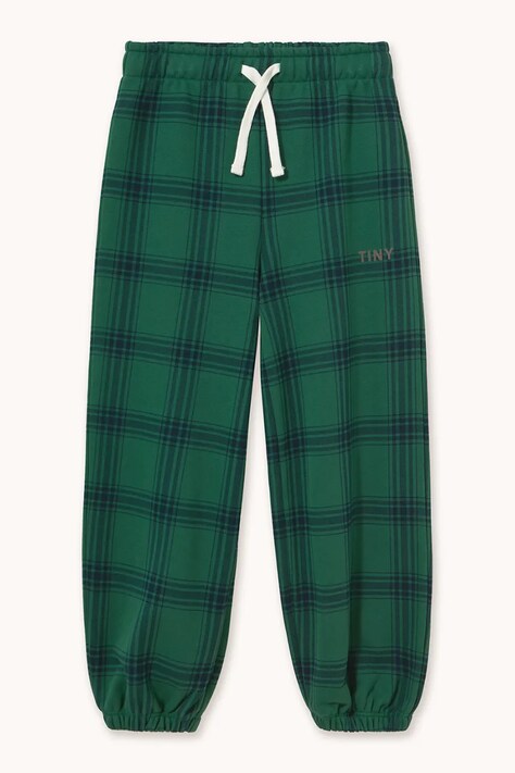 Tinycottons gyerek pamut melegítő GREEN CHECK SWEATPANT zöld normál derék AW26-327