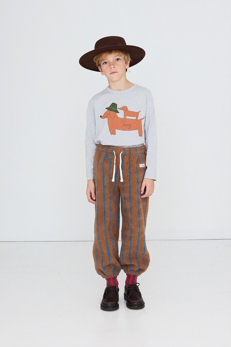 Tinycottons Spodnie dresowe dziecięce polarowe LINES SHERPA SWEATPANT brązowe regular waist AW26-238