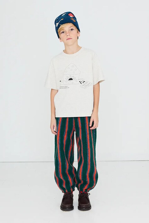 Tinycottons melegítő gyerek polár MULTICOLOR STRIPES SHERPA SWEATPANT zöld normál derék AW26-245