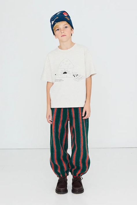 Tinycottons спортен панталон за деца от полар MULTICOLOR STRIPES SHERPA SWEATPANT зелен със стандартна талия AW26-245