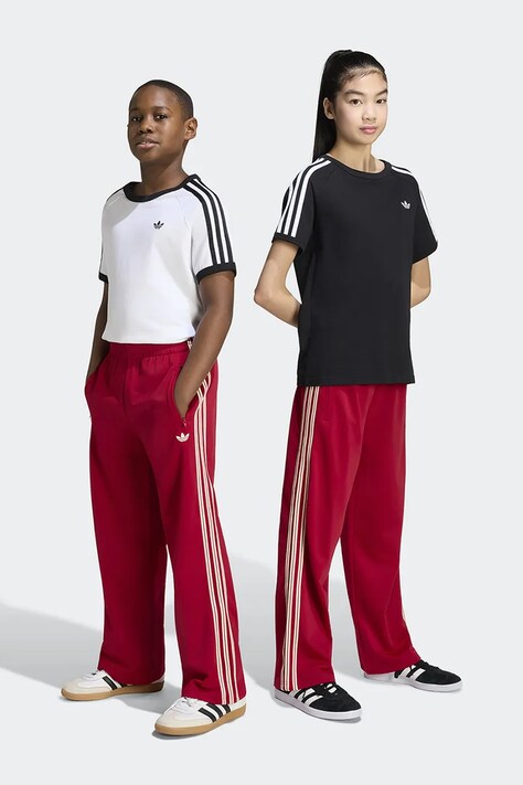 adidas Originals Spodnie straight dziecięce z bawełną czerwone regular waist KS4175