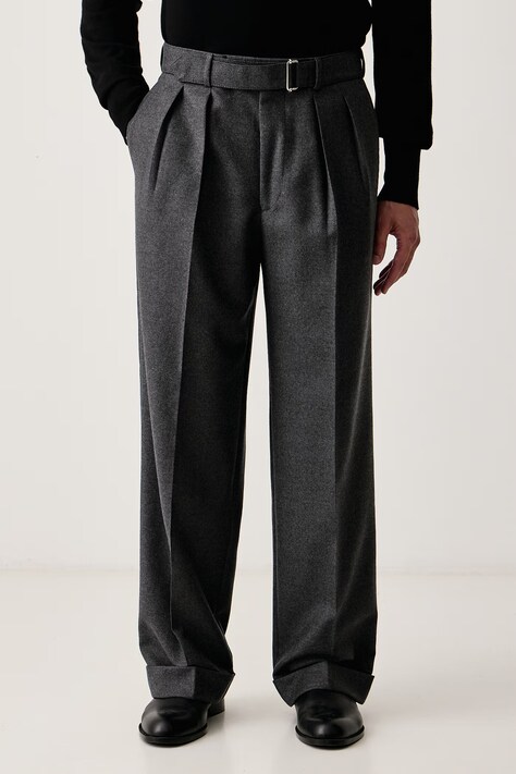Officine Generale Oblekové nohavice pánske vlnené NASH sivé regular waist W26MTLG464