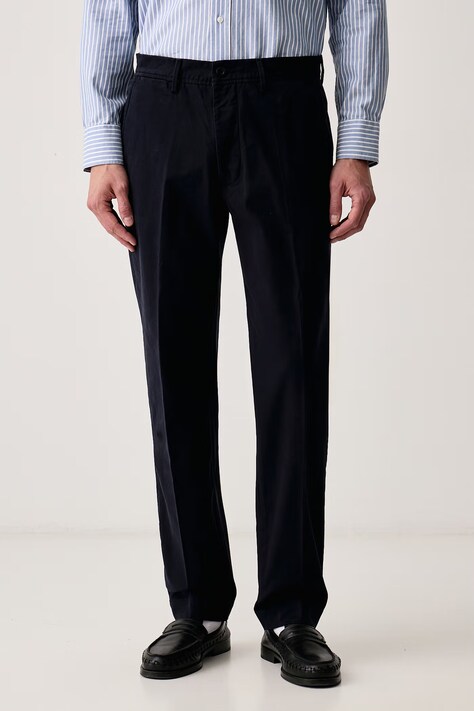 Officine Generale Nohavice pánske bavlnené tmavomodré regular waist DLCMCHN703