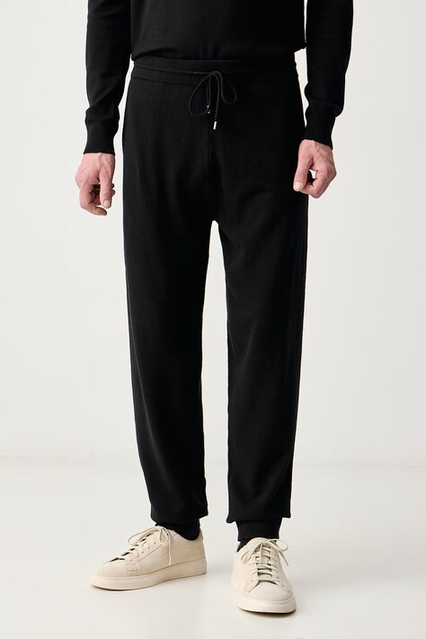 MC2 Saint Barth Spodnie joggery męskie z wełny merino czarne regular waist TRAF003