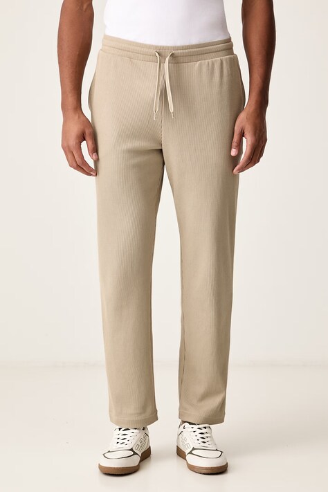 Emporio Armani Underwear Spodnie lounge męskie z bawełną beżowe regular waist EM001870 AF25051